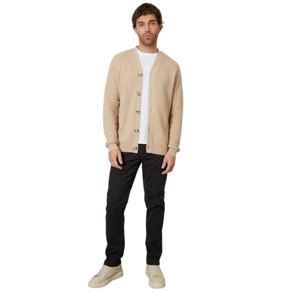 Threadbare Mens Textured Knit Buttoned Cardigan / Dijon